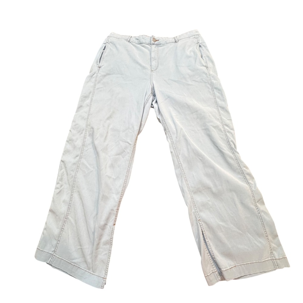 Soft‎ Surroundings Womens Light Wash Wide Leg Chambray Side Slit Pants Size 16
